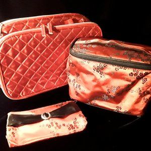 NEW= Travel accessory, jewelry, and make-up bag: Set of 3 red satin finish